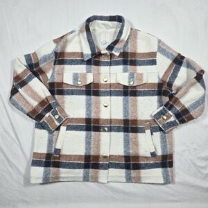 Joie Plaid Jacket in Cream, Brown, and Blue